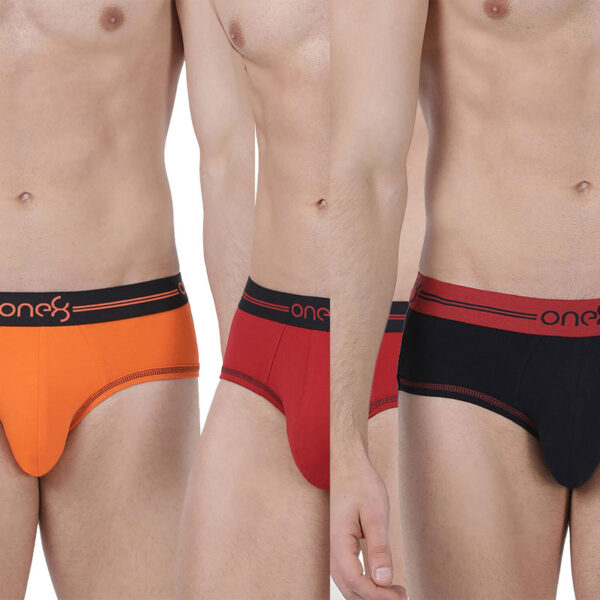 Mens Briefs Online - Pouch Brief - Men's Premium Stretch Brief (Pack Of 3) - Black-Orange-Red