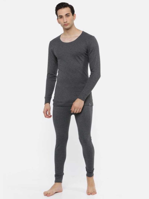 Men's Thermal Pyjama - Long Sleeve Vest Set - Charcoal Melange - Front - One8 Innerwear