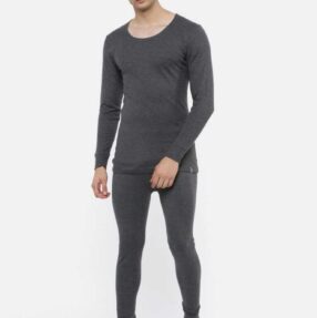 Men's Thermal Pyjama & Long Sleeve Vest Set - Charcoal Melange