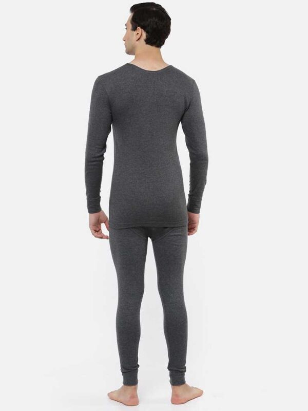 Men's Thermal Pyjama - Long Sleeve Vest Set - Charcoal Melange - Back - One8 Innerwear
